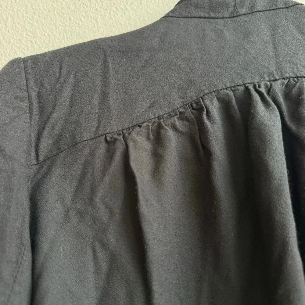🟣$5/$25 Club Monaco Drape Black Open Front Zipper Blazer Office Wear Size Small